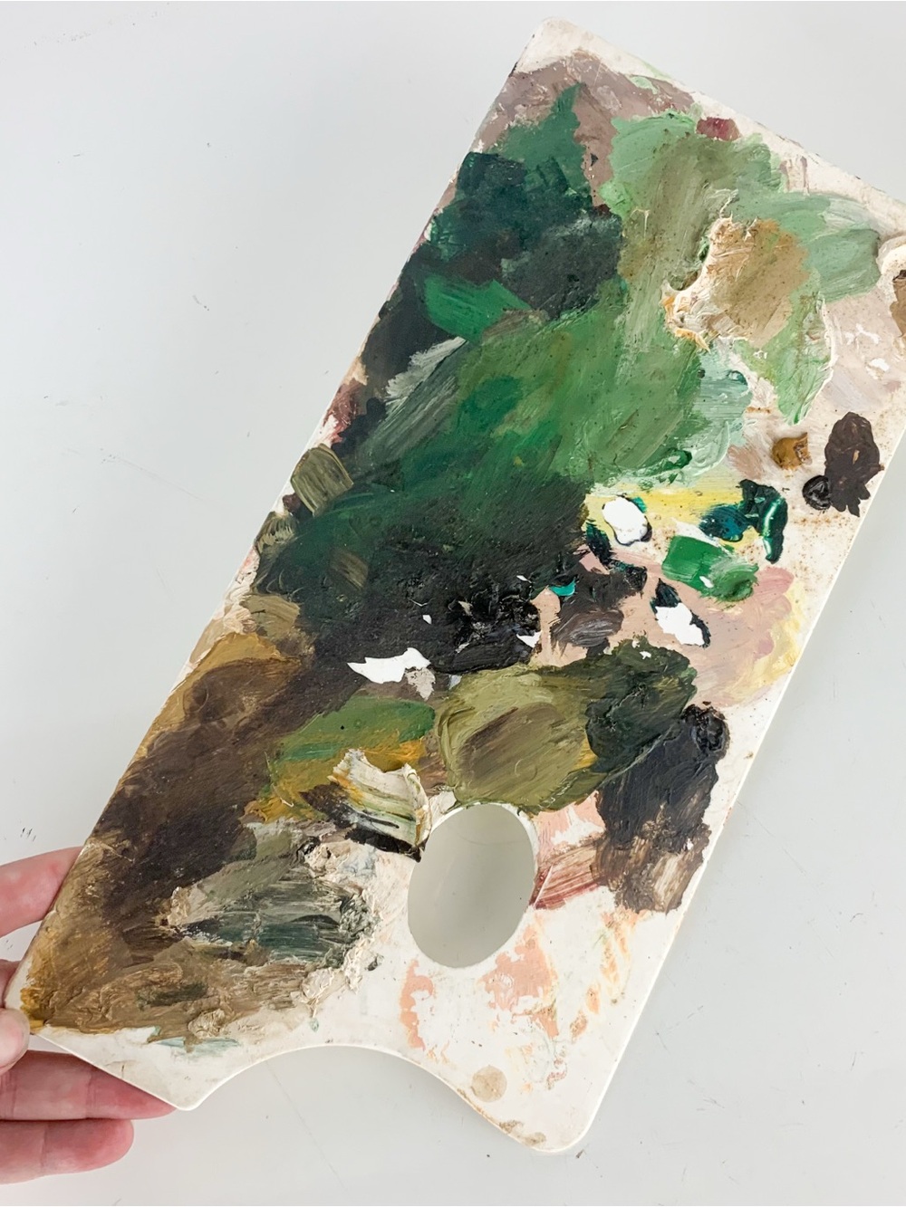 Vintage Used Artist Palette Painter Oil Paint Gallery Wall Decor White Plastic